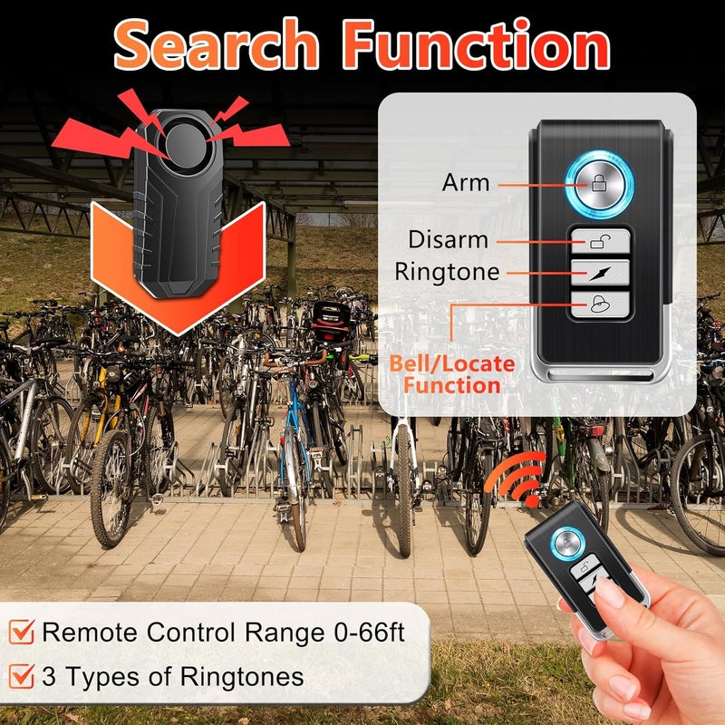 EGIZPY Bike Alarms,Bike Alarm Anti Theft, Bicycle Alarms with Remote,113dB Super Loud Bicycle Vibration Motion Sensor Siren Anti Theft Security System IP65 Waterproof - Image 5